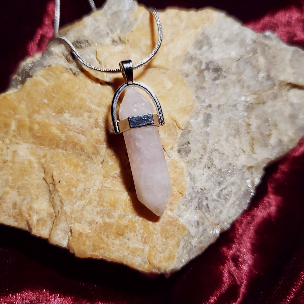 Quartz Crystal Pendant-24" Sliver Plated Necklace